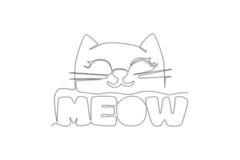 One continuous line drawing of cute adorable typography animal quote - Meow Illustrazione stock