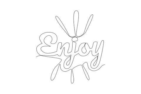 One continuous line drawing of cute and cool typography quote - Enjoy wording イラスト素材