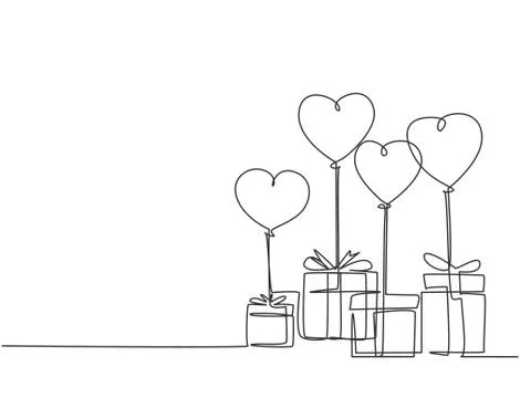 One continuous line drawing of cute gifts box tied with ribbon tape Stock Illustration