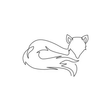 One continuous line drawing of cute fox business logo icon Stock Illustration