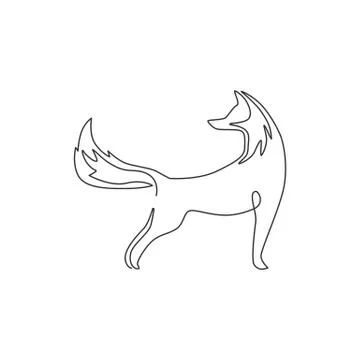 One continuous line drawing of cute fox business logo icon Stock Illustration