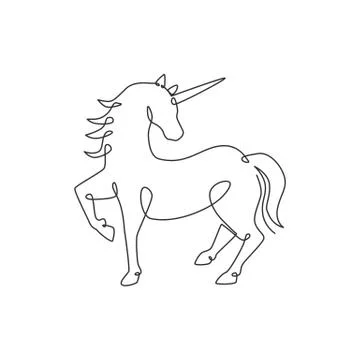One continuous line drawing of cute beauty unicorn for company logo identity Stock Illustration