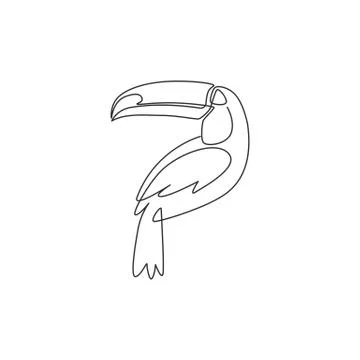 One continuous line drawing of cute toucan bird with big beak for zoo logo Ilustración de archivo