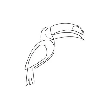 One continuous line drawing of cute toucan bird with big beak for zoo logo Illustrazione stock