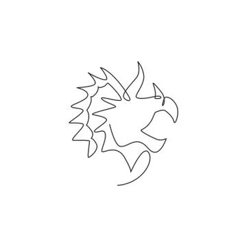One continuous line drawing of cute head triceratops prehistory animal Illustrazione stock