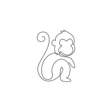 One continuous line drawing of cute sitting monkey for conservation jungle Stock Illustration