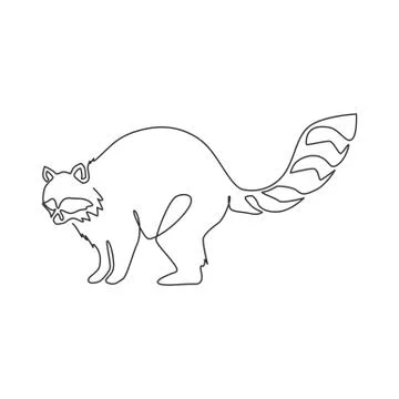 One continuous line drawing of cute racoon for logo identity. Funny raccoon Stock Illustration