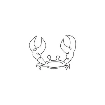 One continuous line drawing of cute crab with big claw for seafood logo Stock Illustration