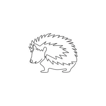 One continuous line drawing of cute little hedgehog for logo identity Illustrazione stock