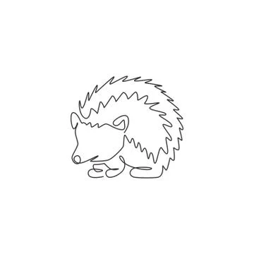 One continuous line drawing of cute little hedgehog for logo identity Stock Illustration