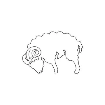 One continuous line drawing of cute sheep for livestock logo identity Stock Illustration