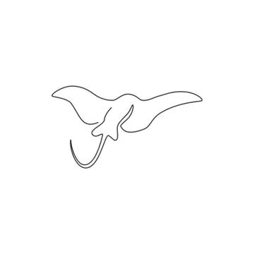 One continuous line drawing of cute stingray for marine logo identity イラスト素材