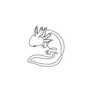 One continuous line drawing of cute axolotl for company logo identity Illustrazione stock