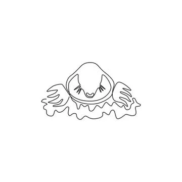 One continuous line drawing of cute lawn mole head out from ground for logo Stock Illustration
