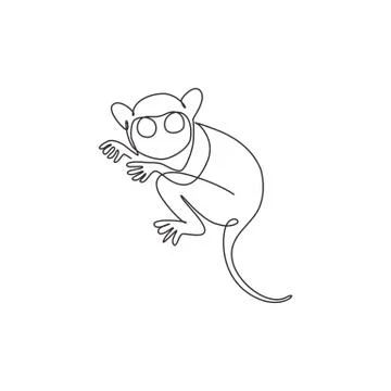 One continuous line drawing of cute tarsier for company logo identity Stock Illustration