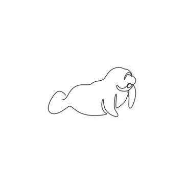 One continuous line drawing of cute manatee for aquatic company logo identity Illustrazione stock