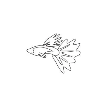 One continuous line drawing of cute guppy fish for logo identity Illustrazione stock