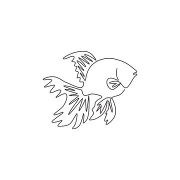 One continuous line drawing of cute goldfish for company logo identity Illustrazione stock