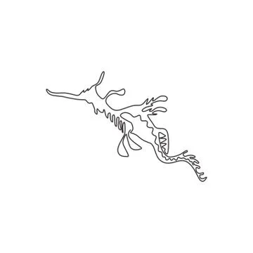 One continuous line drawing of cute leafy seadragon for aquatic logo identity 스톡 일러스트