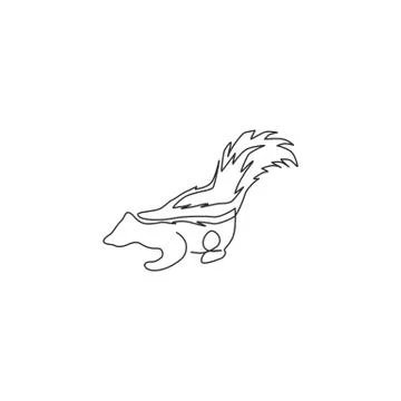 One continuous line drawing of cute striped skunk for logo identity 스톡 일러스트