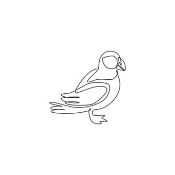 One continuous line drawing of cute puffin for company logo identity Illustrazione stock