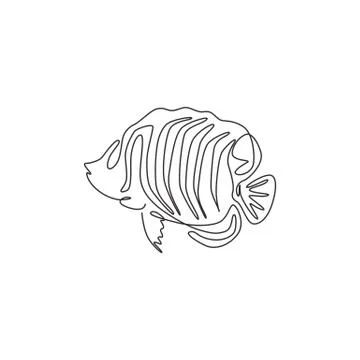 One continuous line drawing of cute regal angelfish for company logo identity Stock-Illustration