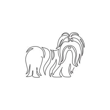 One continuous line drawing of cute shih tzu dog for pet salon logo identity 스톡 일러스트