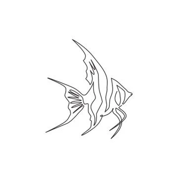 One continuous line drawing of cute freshwater angelfish for company logo Stock Illustration