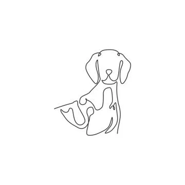 One continuous line drawing of cute german shorthaired pointer for logo Stock Illustration