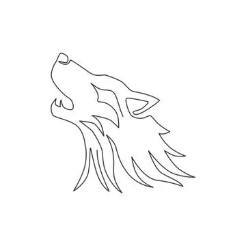 One continuous line drawing of dangerous wolf head for business logo identity Stock Illustration