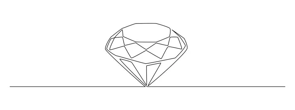 One continuous line drawing of Diamond. Crystal jewel stone symbol logo in Stock Illustration