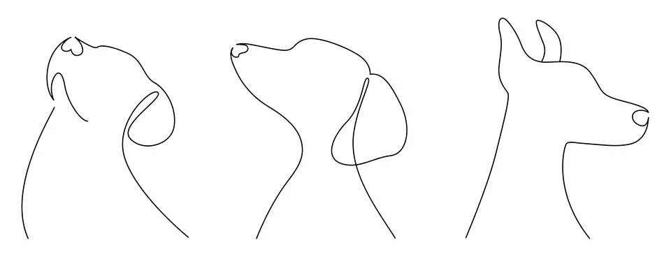 One continuous line drawing of dog, Hand Drawn Outlines of a puppy dog Stock Illustration