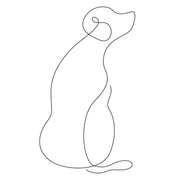 One continuous line drawing of dog, Hand Drawn Outlines of a dog sitting Stock Illustration