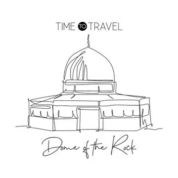 One continuous line drawing Dome of the Rock mosque landmark. Holy place Stock Illustration
