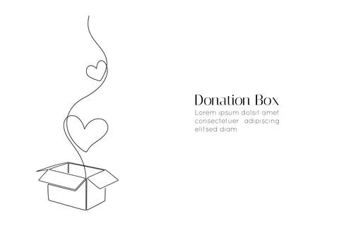 One continuous line drawing of donate box with hearts. Minimalist concept of Stock Illustration