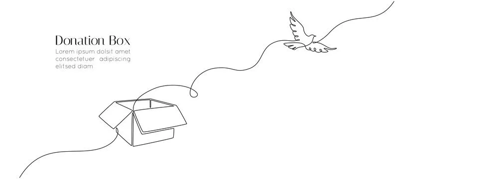 One continuous line drawing of donate box with bird dove. Minimalist peace Stock Illustration