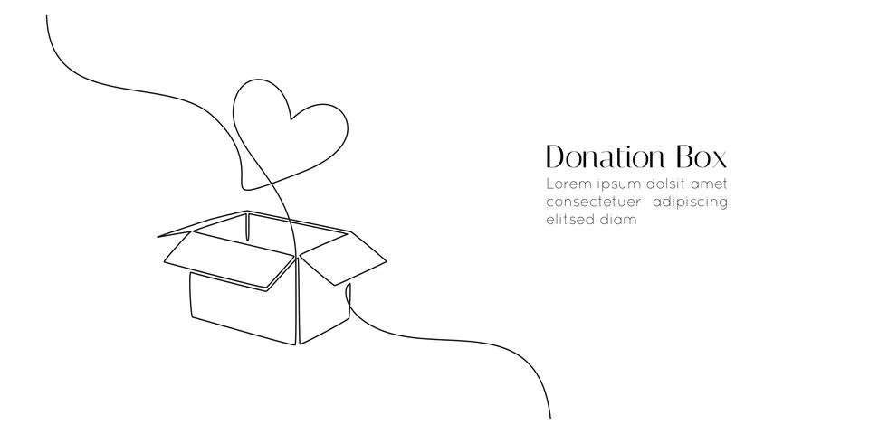 One continuous line drawing of donate box with heart. Minimalist concept of help Stock Illustration