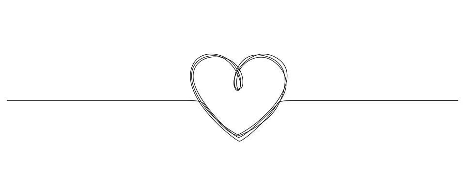 One continuous line drawing of doodle heart. Divider shape with romantic symbol Stock Illustration