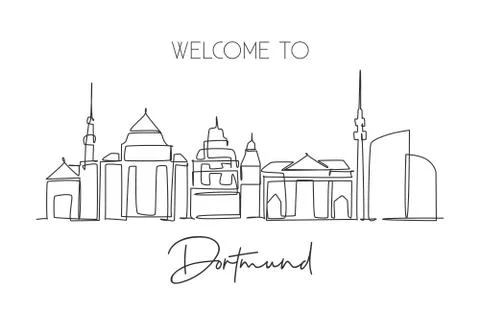 One continuous line drawing Dortmund skyline, Germany. Beautiful city Stock Illustration