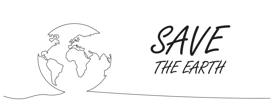 One continuous line drawing of Earth globe.World map doodle line drawing. E.. Stock Illustration