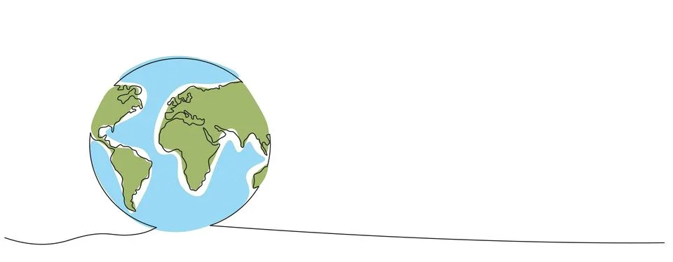 One continuous line drawing of Earth globe.World map doodle line drawing. E.. Illustrazione stock