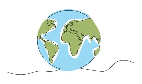 One continuous line drawing of Earth globe.World map doodle line drawing. E.. Illustrazione stock
