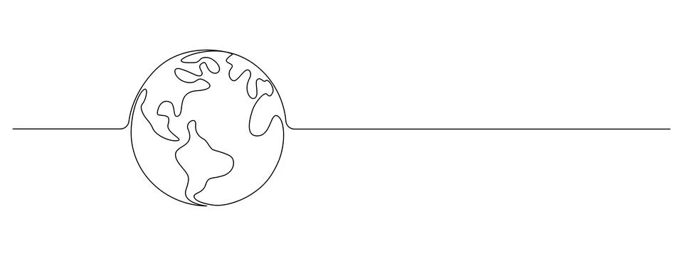 One continuous line drawing of Earth globe. World map in simple linear style Stock Illustration