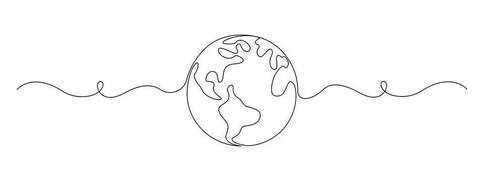One continuous line drawing of Earth globe. World map in simple linear style Stock Illustration