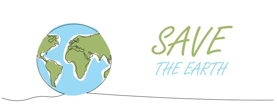 One continuous line drawing of Earth globe.World map doodle line drawing. E.. Stock Illustration