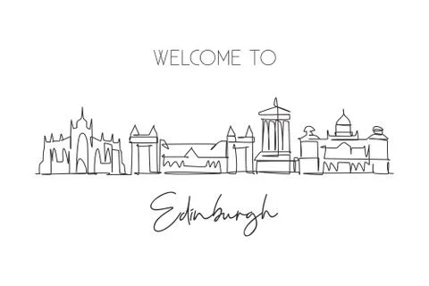 One continuous line drawing of Edinburgh city skyline, Scotland Illustrazione stock