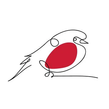 One continuous line drawing Eurasian Bullfinch, Hand Drawn Cute Bird Vector Illustrazione stock