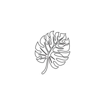 One continuous line drawing exotic beauty tropical leaf monstera plant Stock-Illustration