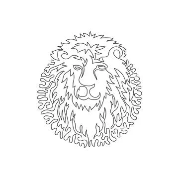 One continuous line drawing of ferocious lion. Abstract art in circle Illustrazione stock