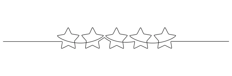 One continuous line drawing of five stars. Rating service and high quality Stock Illustration